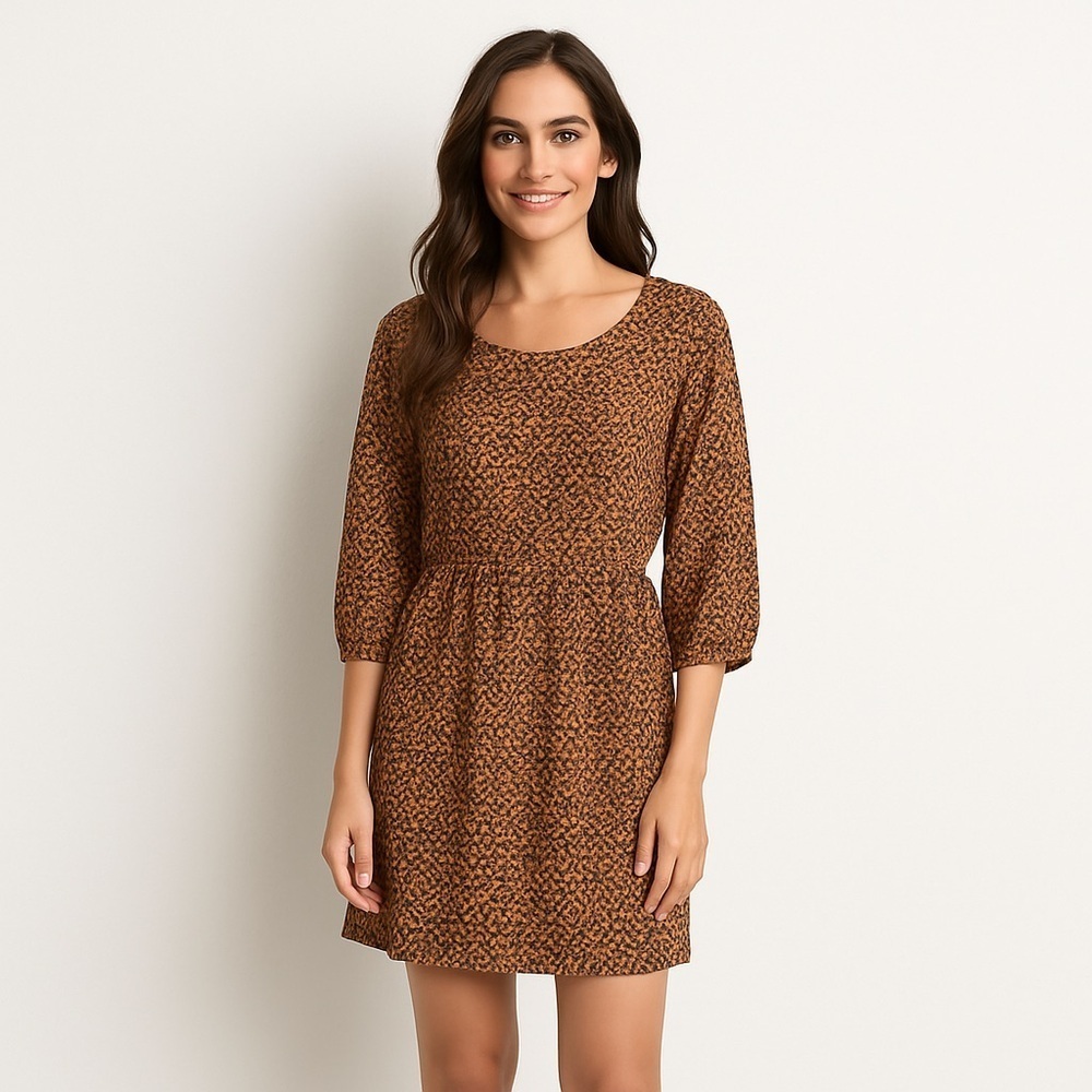 Bebop Dot Orange Flowy Retro Print Mini Dress Tunic with Navy, & Yellow, Size M